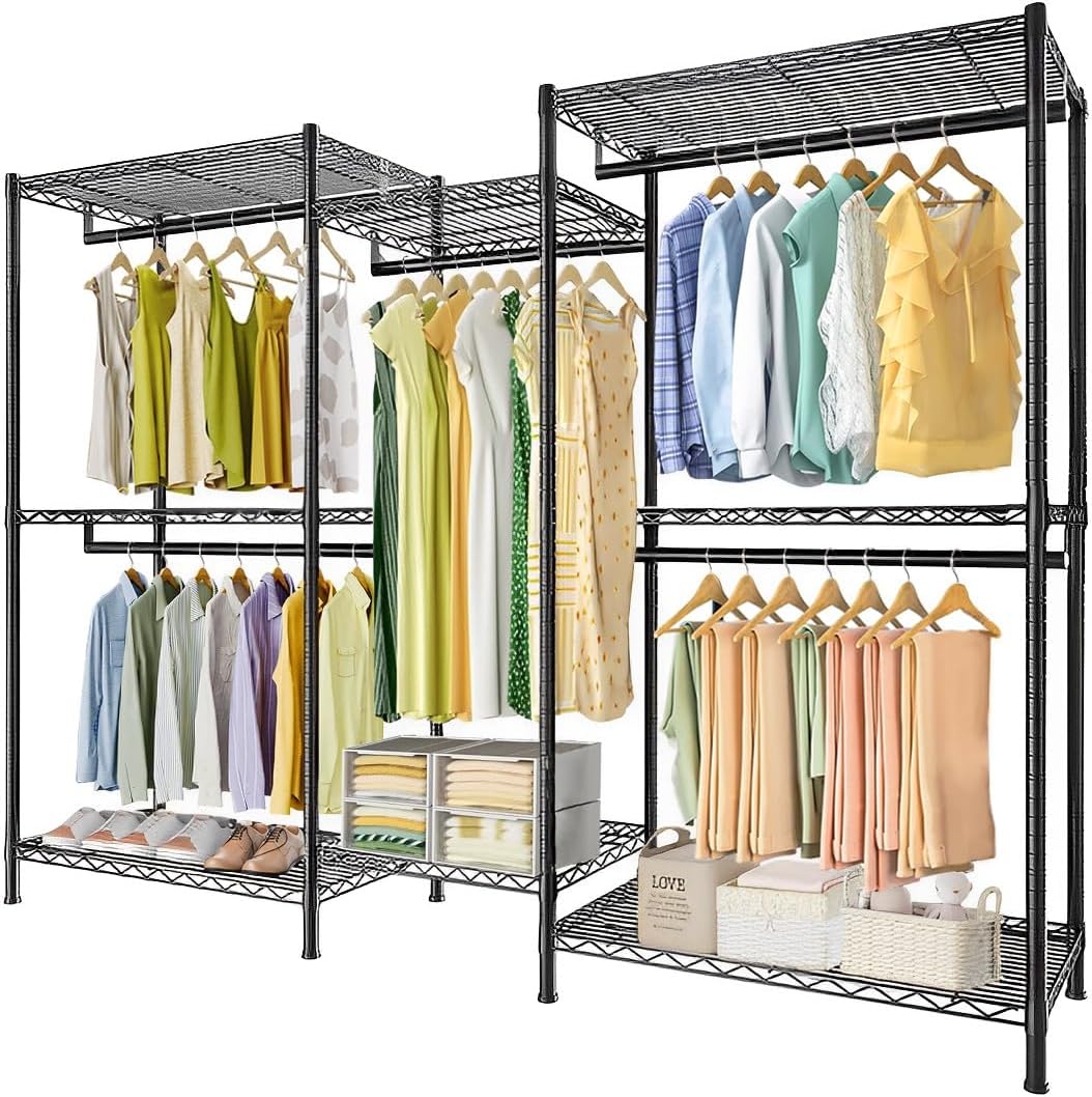 CARLA HOME Heavy Duty Clothing Garment Rack Organizer with Hanging Rods & Storage Shelves for Clothes, Shoes & Wardrobe-1978962257182330880