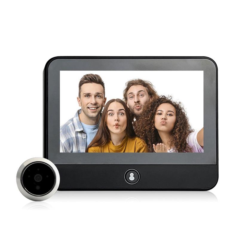 1080P Wifi Smart Cat Eye Video Doorbell With 4.3 Ips Lcd Screen And Infrared Night Vision Black-1915196962353844224