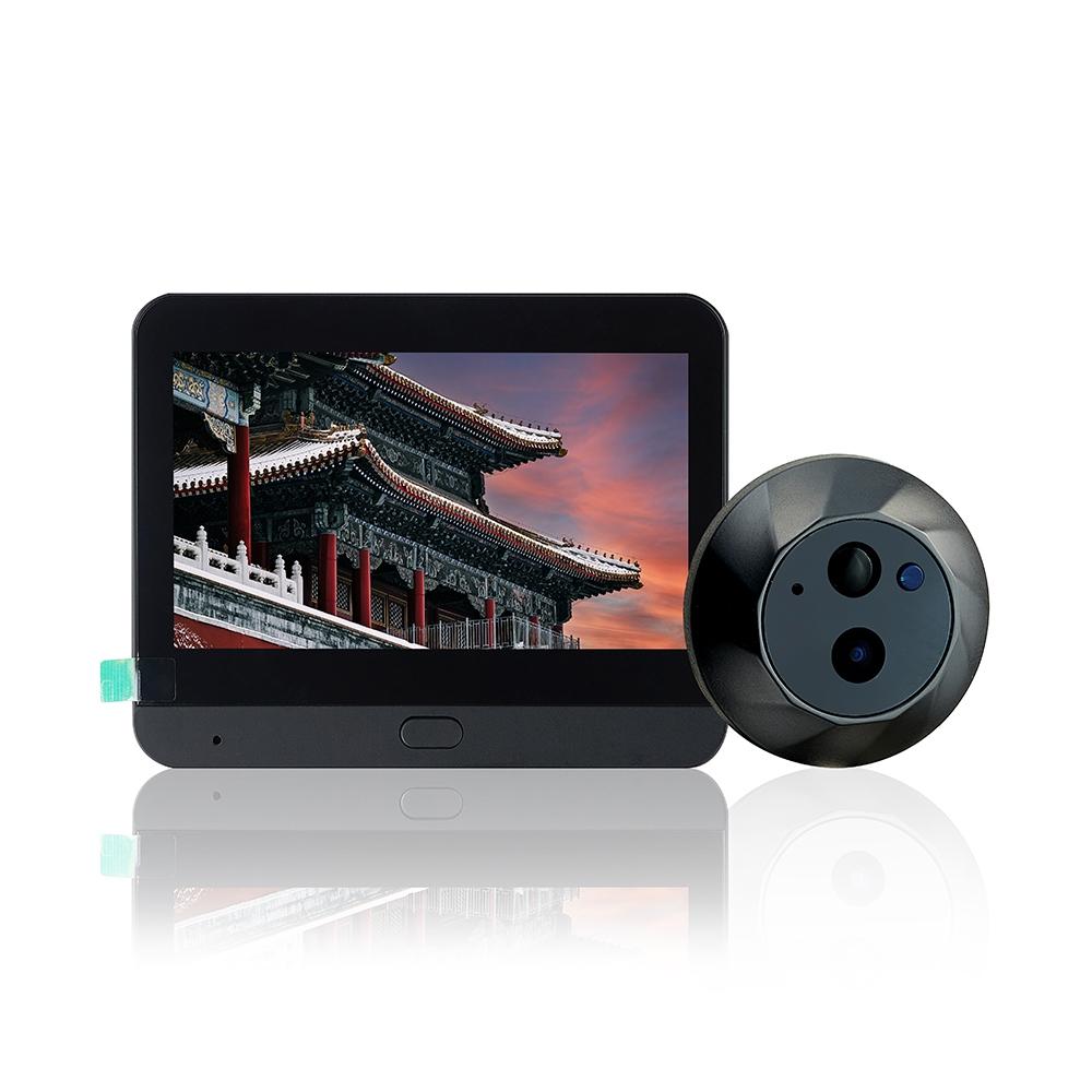 1080P Wifi Smart Cat Eye Video Doorbell - 4.3 Colour Screen - Hidden - Black-1915196938844770304