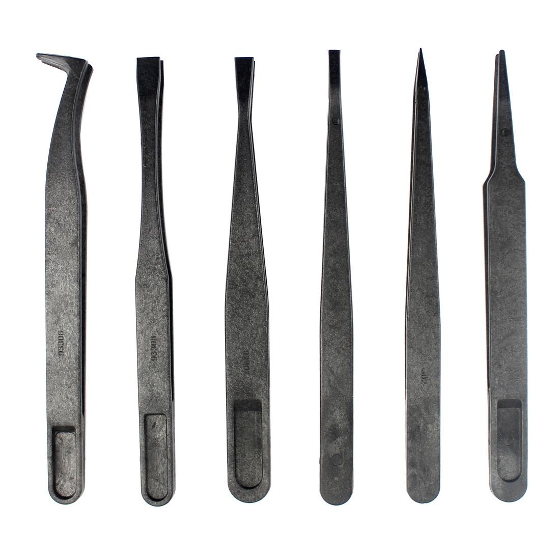 6-In-1 Anti-Static Carbon Fiber Tweezers - Straight & Curved Tips-1915196487067897856