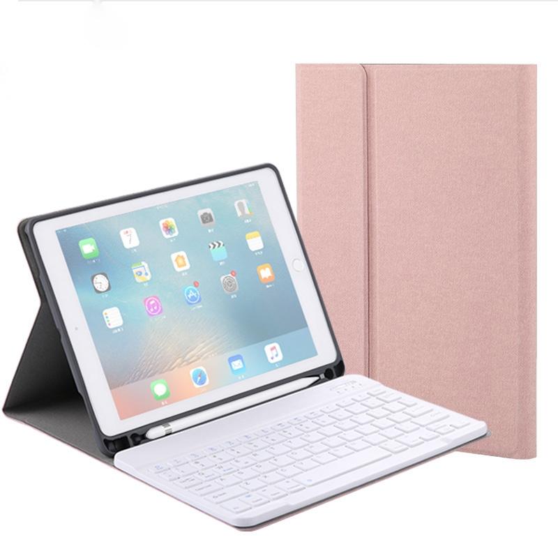 Silk Texture Bluetooth Keyboard Tablet Case For Ipad Air 2 / 1 Pro 9.7 2017 / 2018 With Stand & Pen Slot - Rose Gold-1915196544437587968