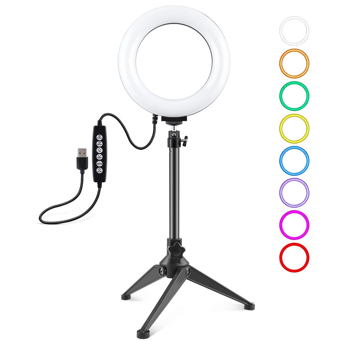 6.2 Usb Led Ring Light With 10 Modes & Desktop Tripod Mount - Black-1915196489039220736
