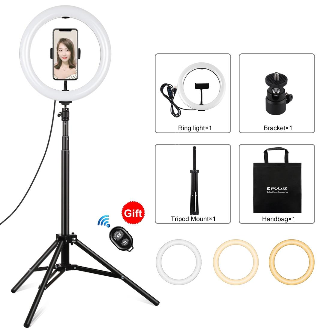 10.2 26Cm Ring Light Kit With Tripod Usb 3 Modes Dual Colour Phone Clamp Remote - Black-1915196770636402688