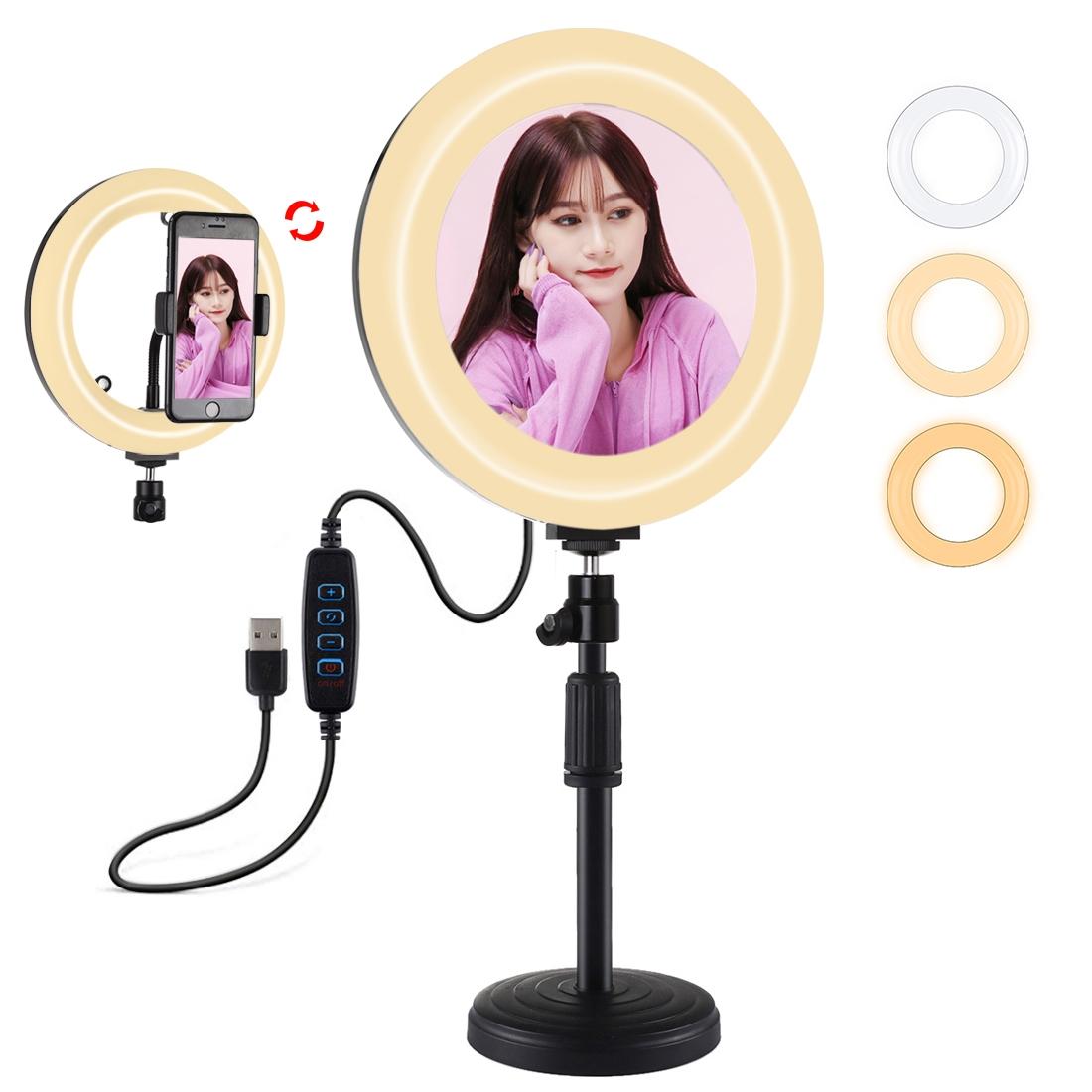 7.9 Dual-Colour Led Ring Light With Desktop Mount And Phone Clamp-1915196509482258432