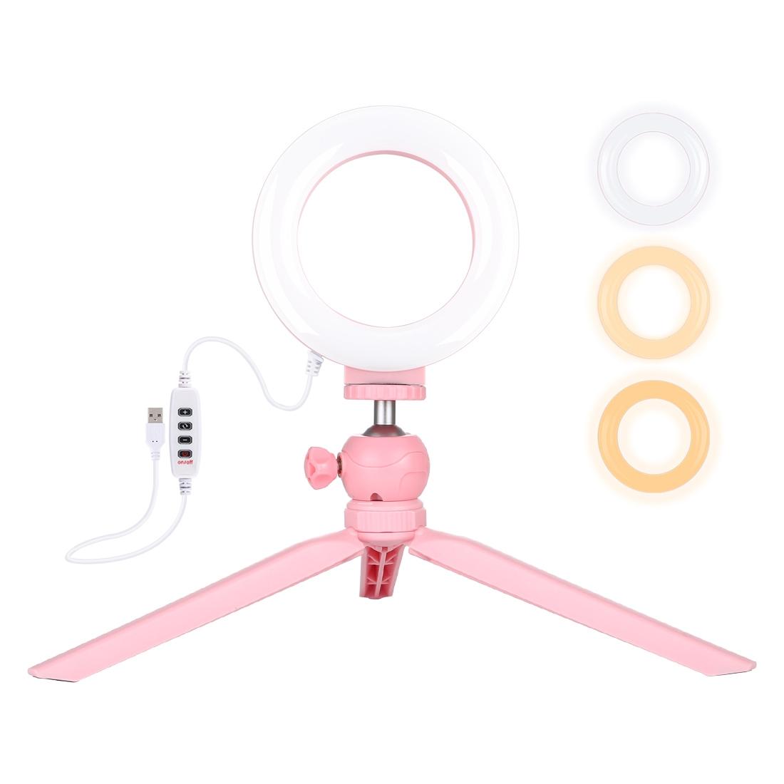12Cm Led Ring Light With Usb 3 Modes Dimmable Cold Shoe Tripod Ball Head - Pink-1915196537399545856