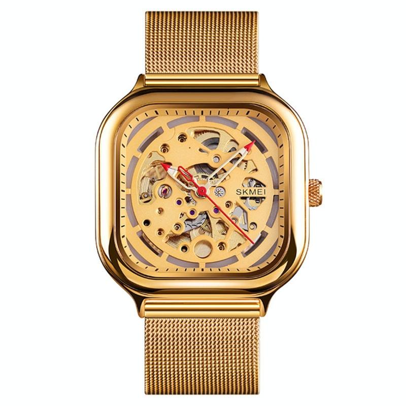 Men Automatic Tourbillon Watch With Hollow Square Mesh - Gold-1915197991451496448