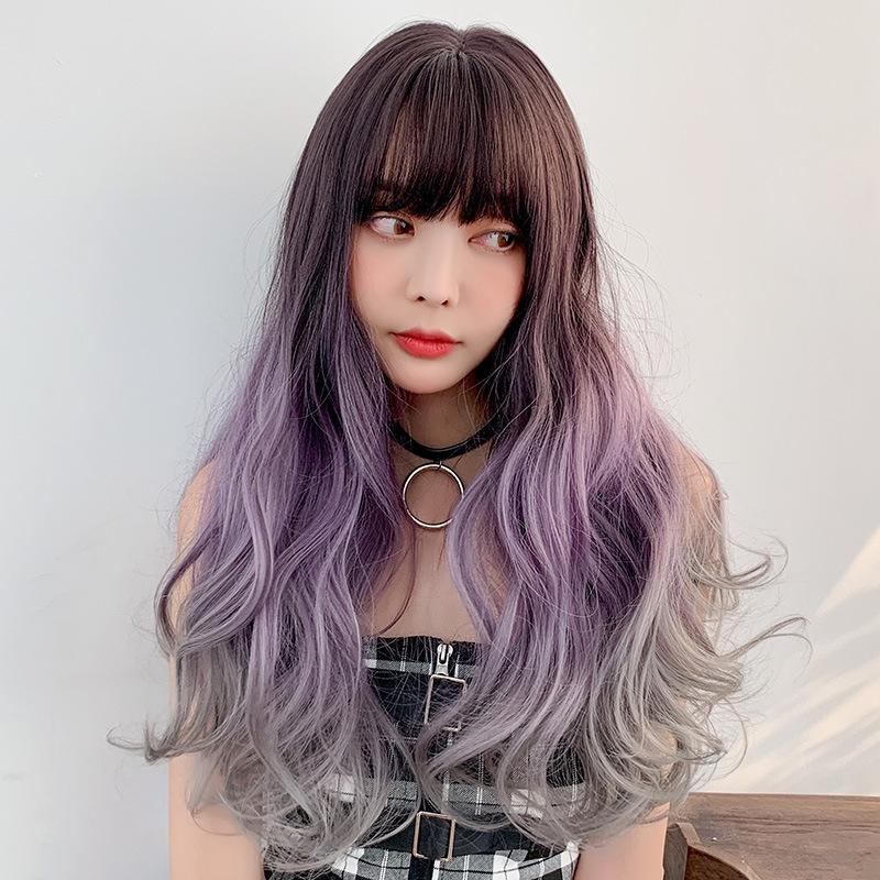 65Cm Big Wave Curly Wig With Full Bangs - Gradient-1915196942472843264