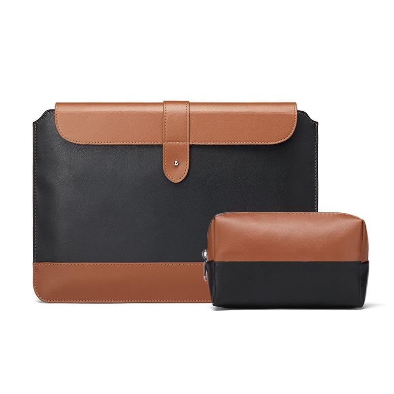 14-15.4 Inch Horizontal Microfiber Notebook Liner & Power Bag - Black & Brown-1915197661632401408