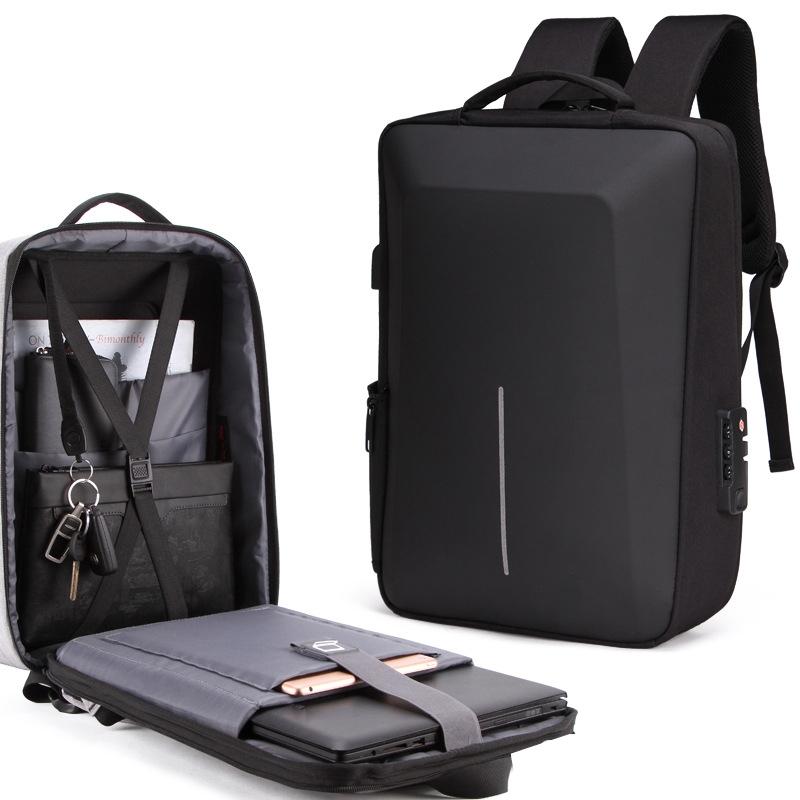 Anti-Theft Hard Shell Backpack For Men - Black-1915198305290293248