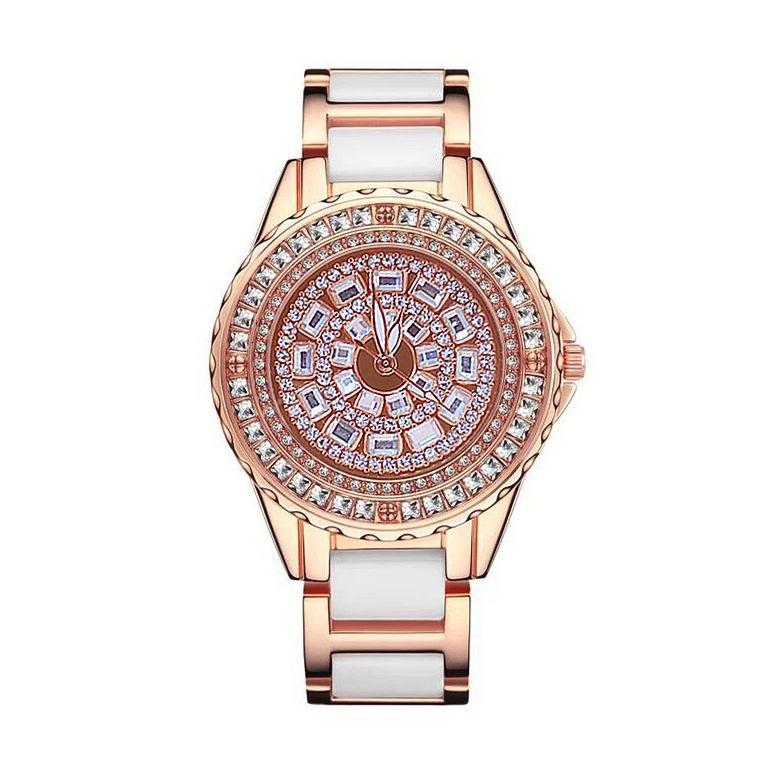 Rose Gold Ceramic Watch With Diamond Strap For Women-1915196869450010624