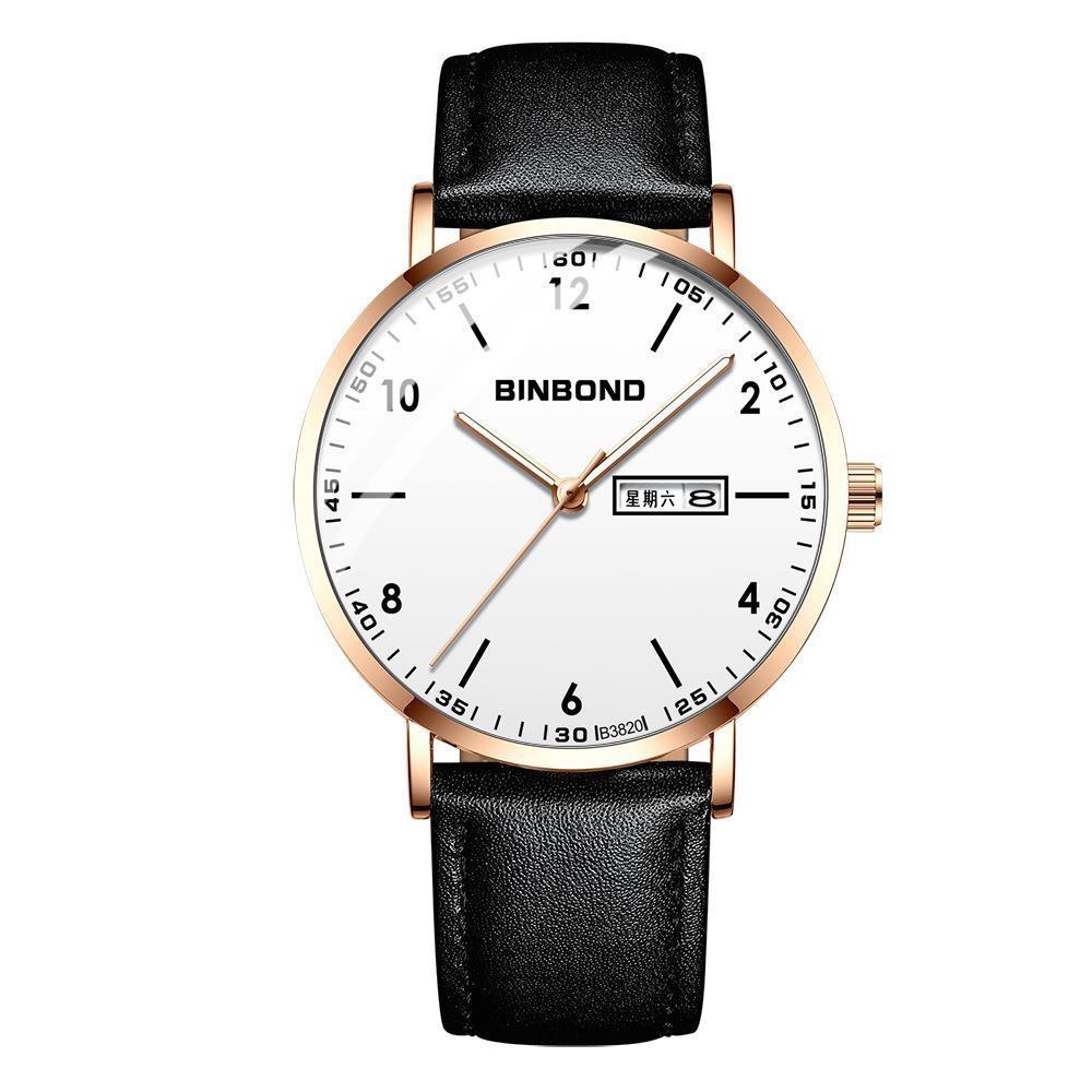Waterproof Ultra-Thin Quartz Luminous Watch With Starry Design - Black Leather / Rose Gold / White - 30M-1915197464118431744