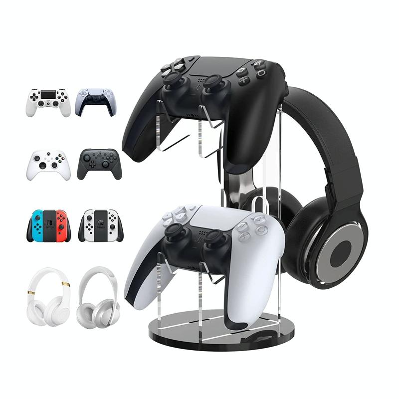 Black Acrylic Game Controller Display Stand With Headphone Hanger-1915196829893529600