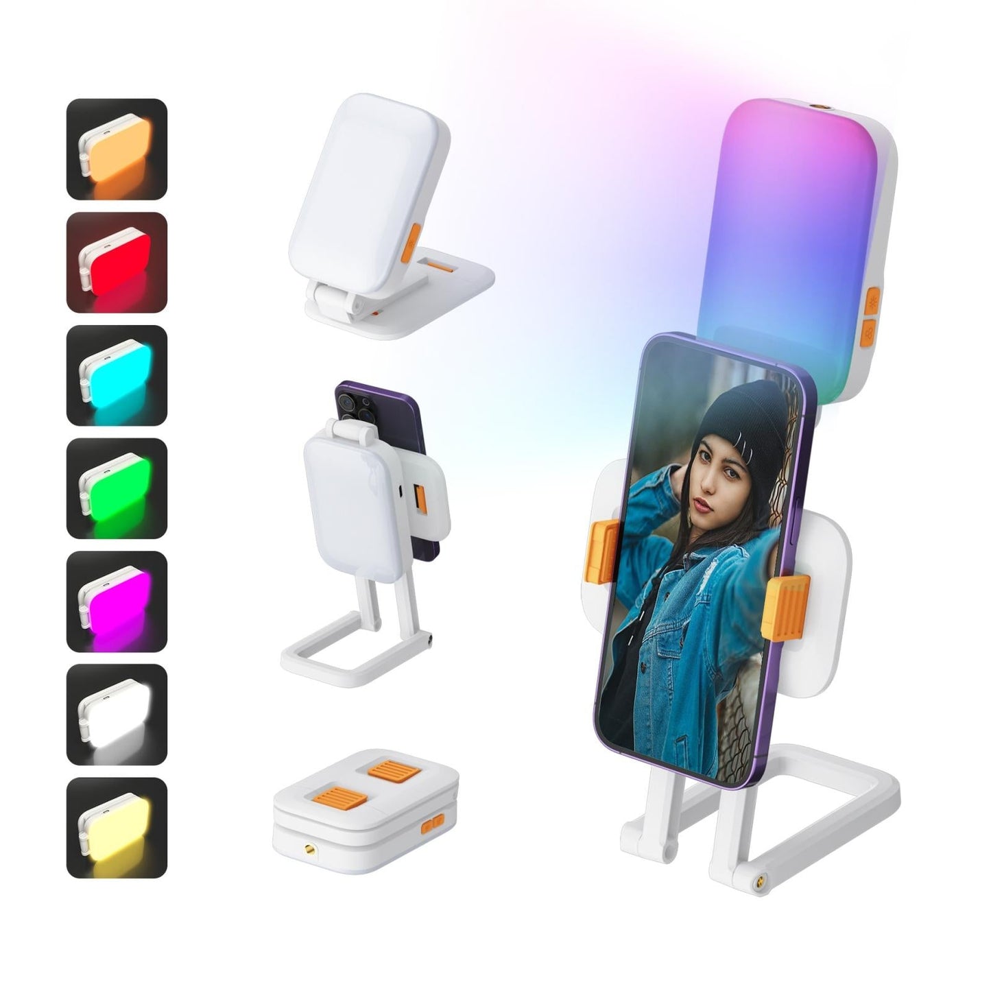 Mini Rgb Fill Light With Phone Holder - White-1915196901762928640