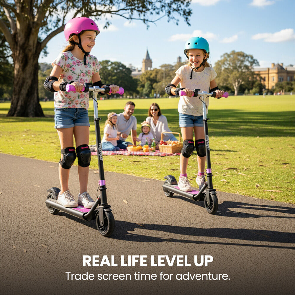 ALPHA Edge Electric Scooter, Kids Aged 6-12, Adjustable Height, 3 Speed Modes, Bluetooth, LED, Pink