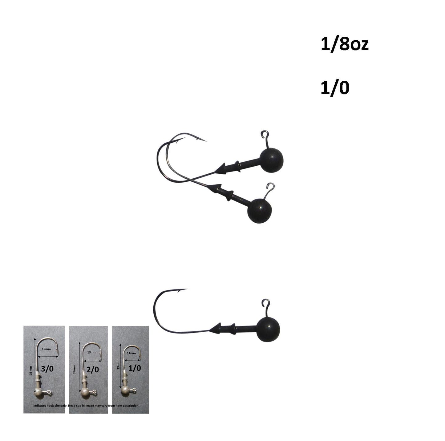Vike 1/8 oz Round Jig Head with a Size 1/0 Hook Tungsten, 3 pack