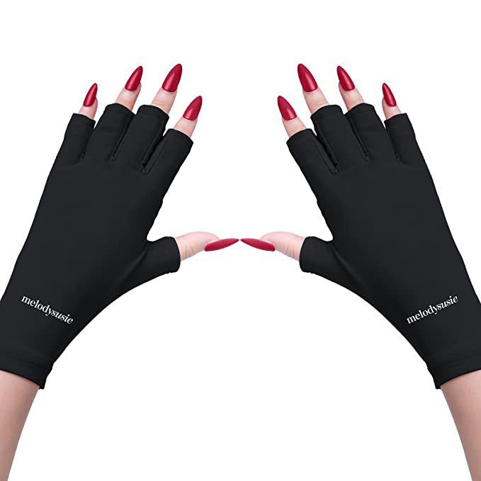5-Pair Black UV Protection Fingerless Gloves for Nail Art Curing and Cycling Sun Protection - Made of Nylon/Spandex, Manicure Hand Care