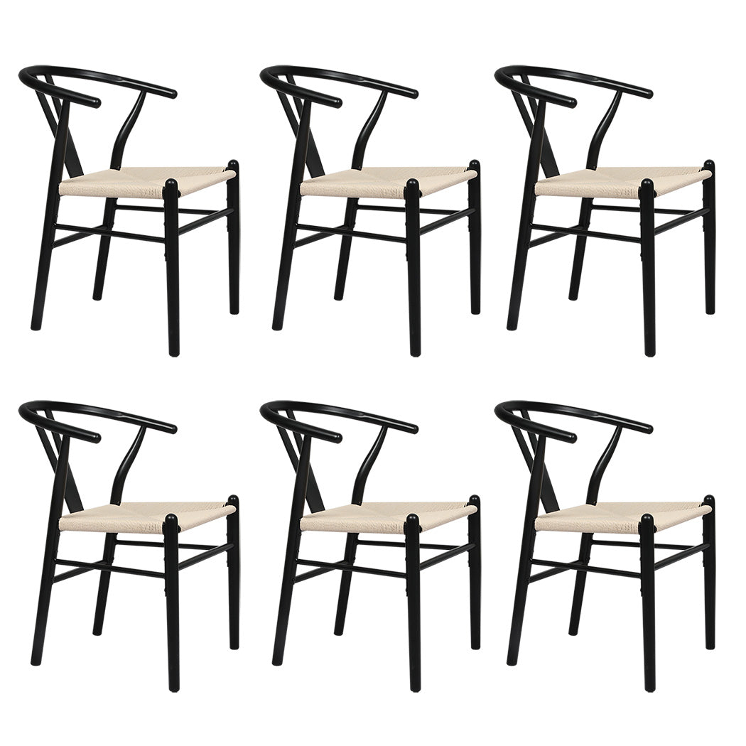 Levede 6x Dining Chairs Wooden Hans Black-1975420353656262656
