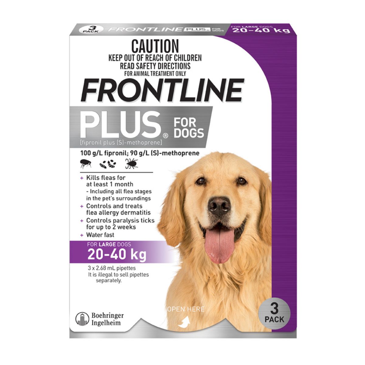 Frontline Plus Dog 20-40kg Purple Large 3pk-1973193597939486720