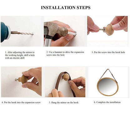 CARLA HOME Hanging Wall Mirror 38cm - Solid Bamboo Frame and Adjustable Leather Strap for Bathroom and Bedroom, Vanity Mirror, Makeup Mirror, Face Mirrors, Wall Shelf Mirror (Round 38 cm)-1978962234608586760