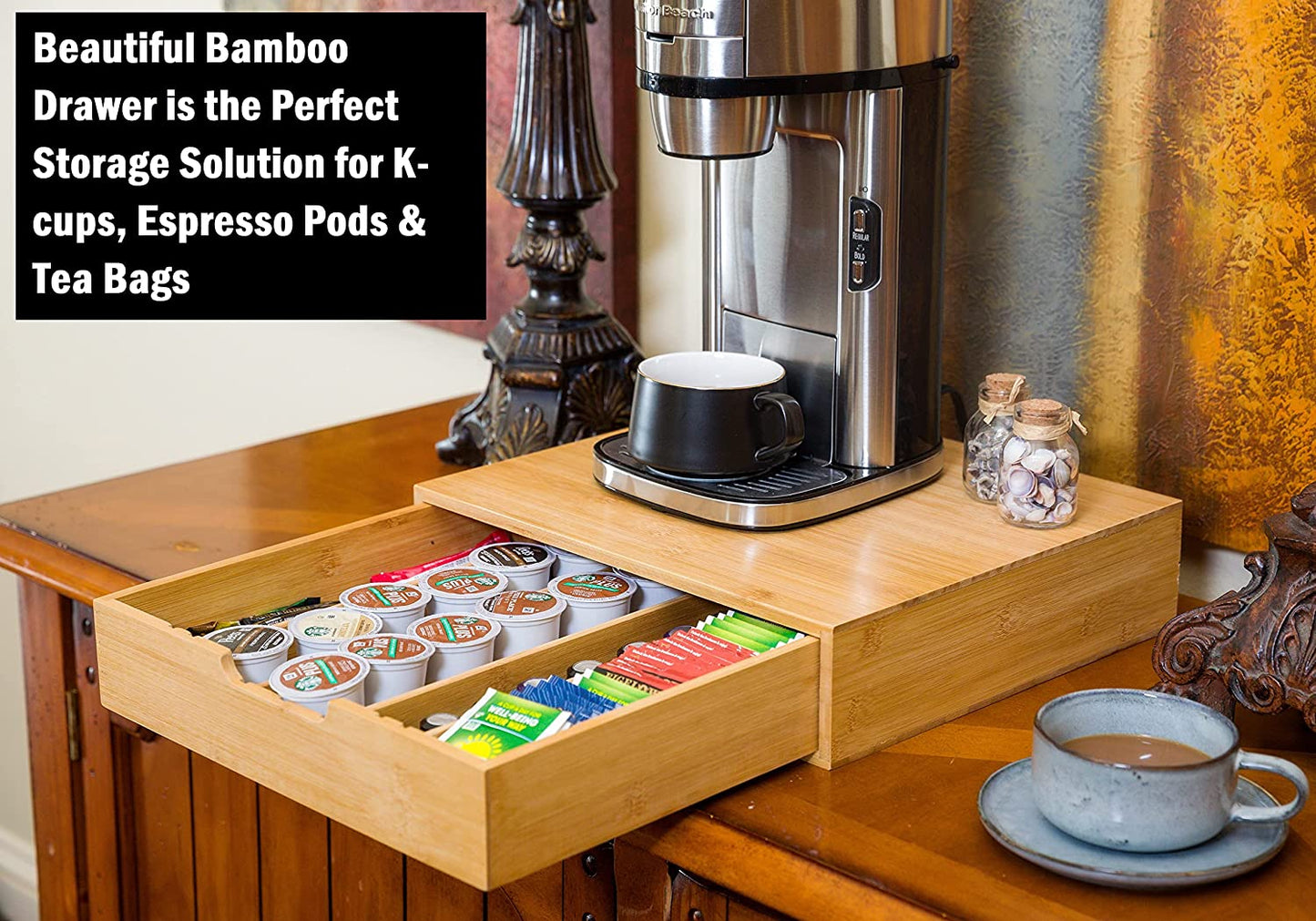 CARLA HOME Bamboo K-Cup Coffee Pod Holder Storage Organizer  for Kitchen, Jewelry and Cosmetic-1978962236156284930