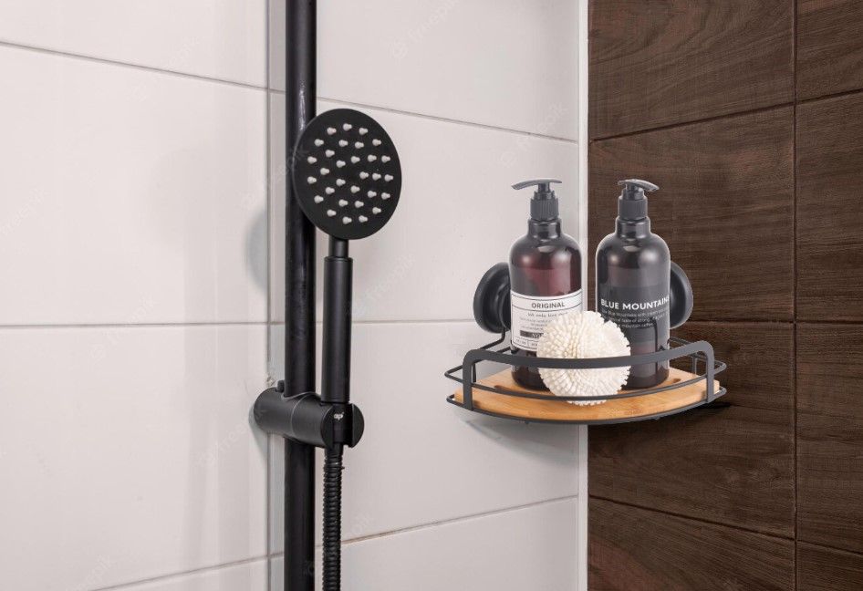 CARLA HOME  2 Pack Round Bamboo Corner Shower Caddy Shelf Basket Rack with Premium Vacuum Suction Cup No-Drilling for Bathroom and Kitchen-1978962237284552705