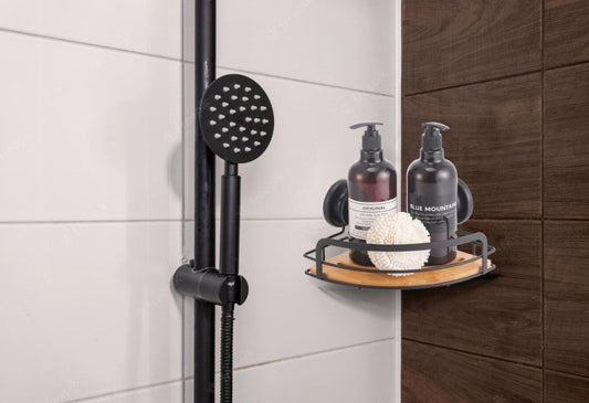 CARLA HOME  2 Pack Round Bamboo Corner Shower Caddy Shelf Basket Rack with Premium Vacuum Suction Cup No-Drilling for Bathroom and Kitchen-1978962237284552705