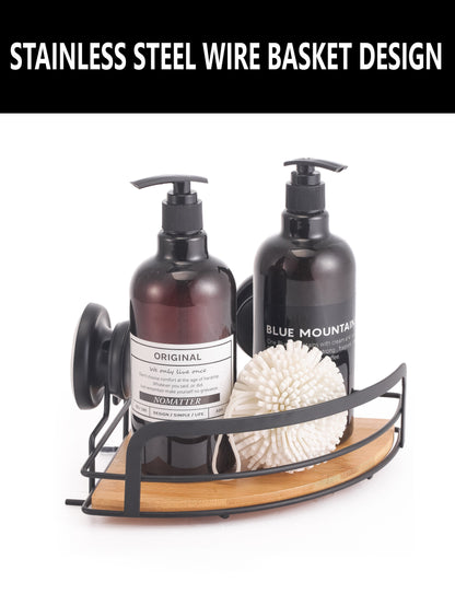 CARLA HOME  2 Pack Round Bamboo Corner Shower Caddy Shelf Basket Rack with Premium Vacuum Suction Cup No-Drilling for Bathroom and Kitchen-1978962237284552707