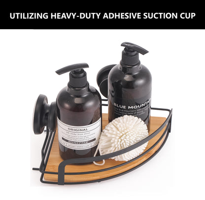 CARLA HOME  2 Pack Round Bamboo Corner Shower Caddy Shelf Basket Rack with Premium Vacuum Suction Cup No-Drilling for Bathroom and Kitchen-1978962237284552708