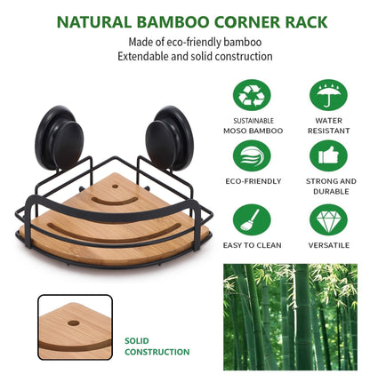 CARLA HOME  2 Pack Round Bamboo Corner Shower Caddy Shelf Basket Rack with Premium Vacuum Suction Cup No-Drilling for Bathroom and Kitchen-1978962237284552710