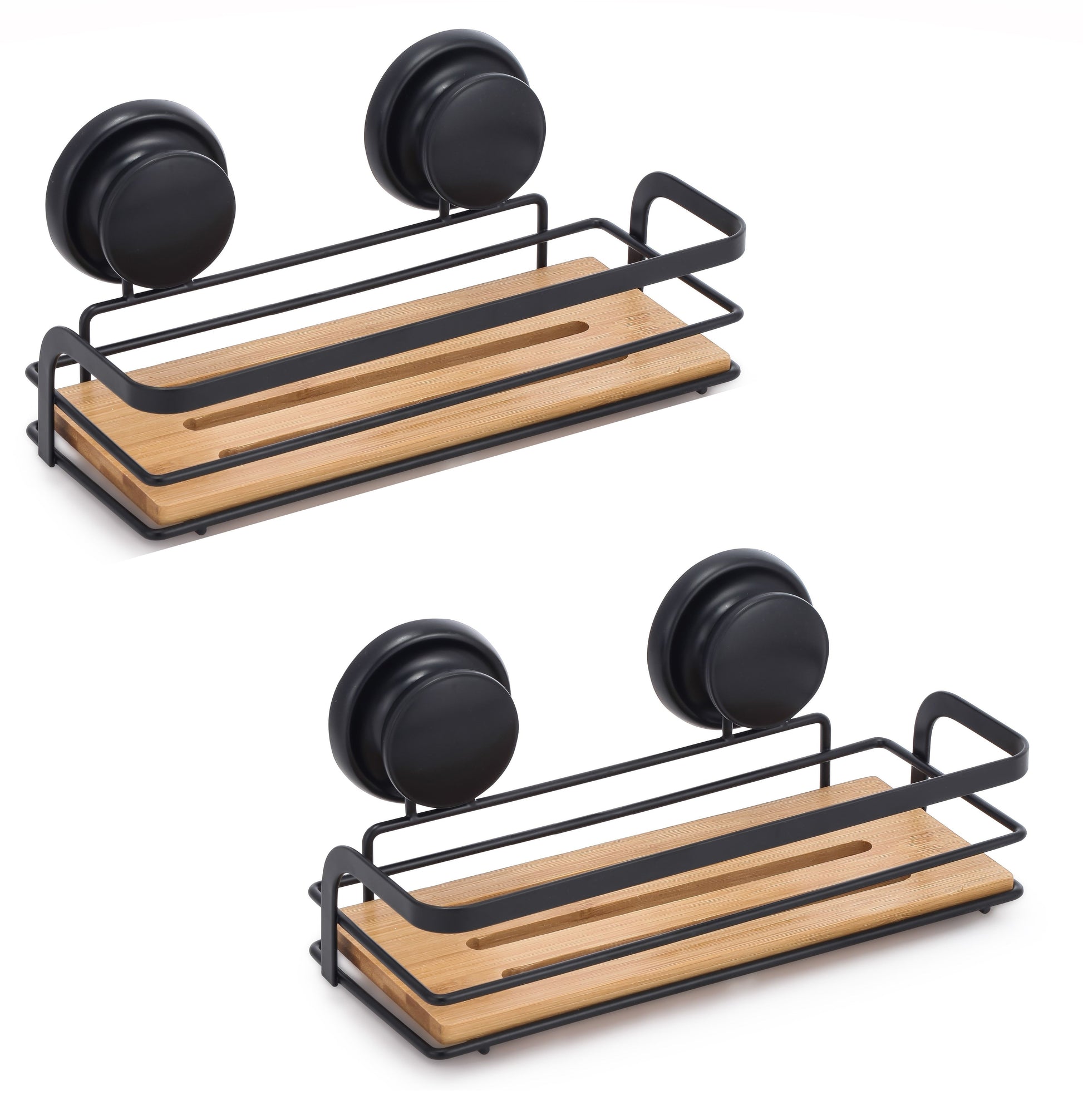 CARLA HOME  2 Pack Rectangular Bamboo Corner Shower Caddy Shelf Basket Rack with Premium Vacuum Suction Cup No-Drilling for Bathroom and Kitchen-1978962237536210944