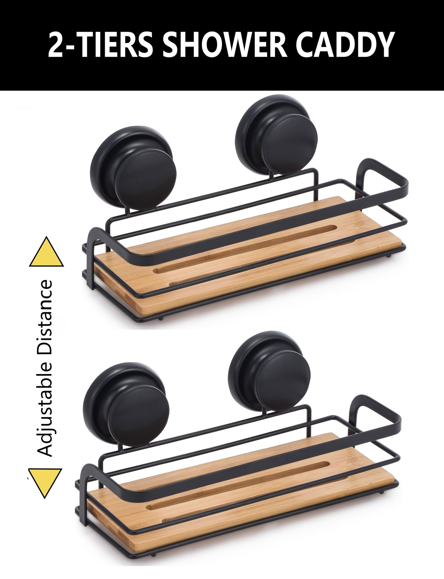 CARLA HOME  2 Pack Rectangular Bamboo Corner Shower Caddy Shelf Basket Rack with Premium Vacuum Suction Cup No-Drilling for Bathroom and Kitchen-1978962237536210947