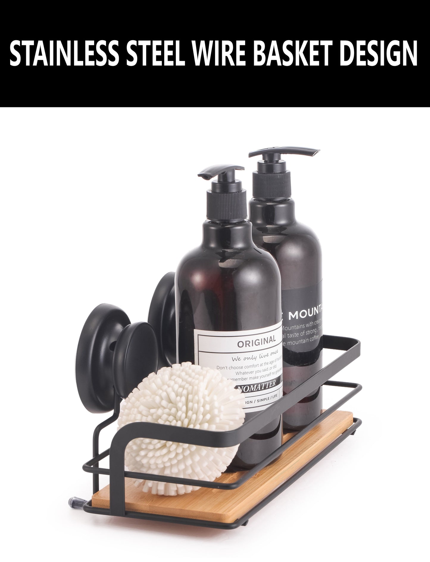 CARLA HOME  2 Pack Rectangular Bamboo Corner Shower Caddy Shelf Basket Rack with Premium Vacuum Suction Cup No-Drilling for Bathroom and Kitchen-1978962237536210948