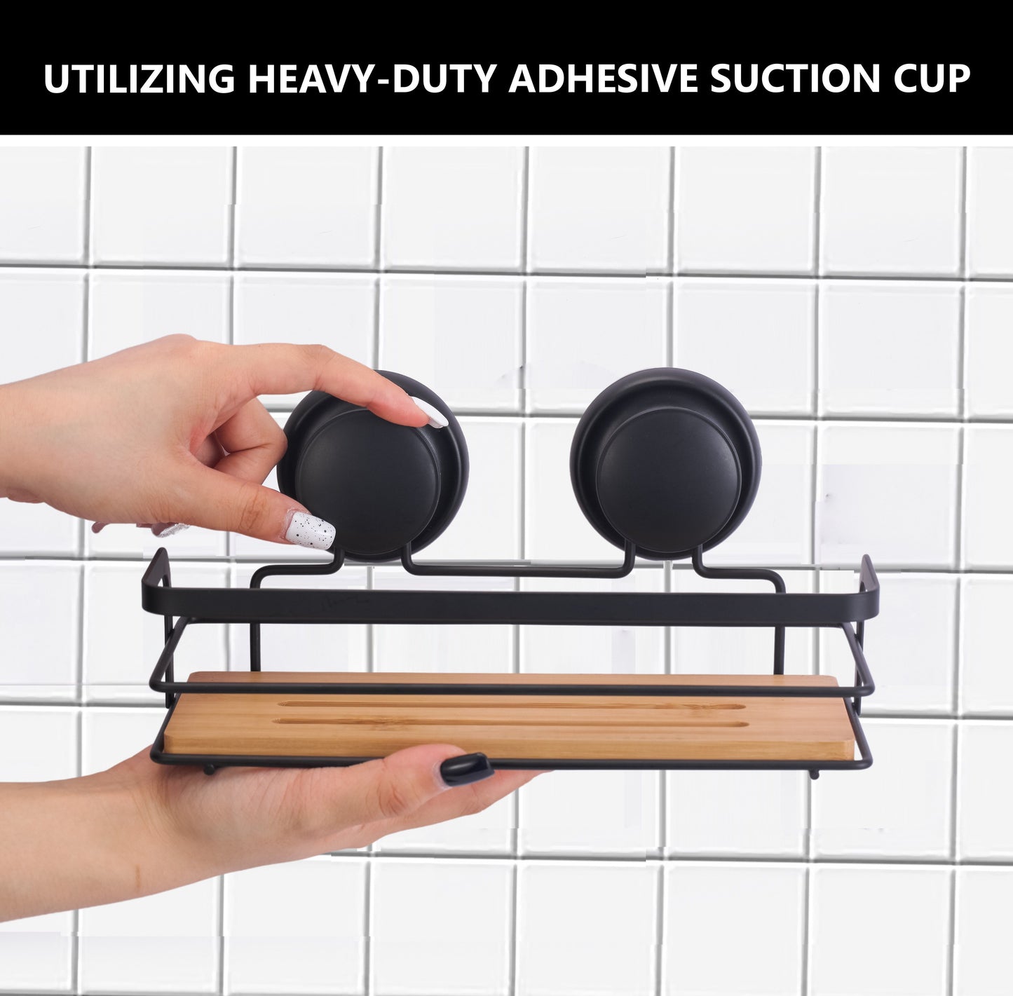 CARLA HOME  2 Pack Rectangular Bamboo Corner Shower Caddy Shelf Basket Rack with Premium Vacuum Suction Cup No-Drilling for Bathroom and Kitchen-1978962237536210949