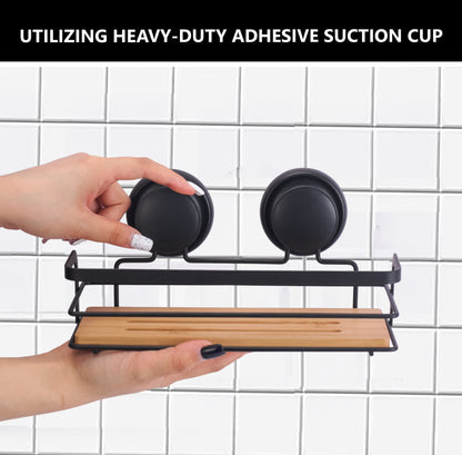 CARLA HOME  2 Pack Rectangular Bamboo Corner Shower Caddy Shelf Basket Rack with Premium Vacuum Suction Cup No-Drilling for Bathroom and Kitchen-1978962237536210949