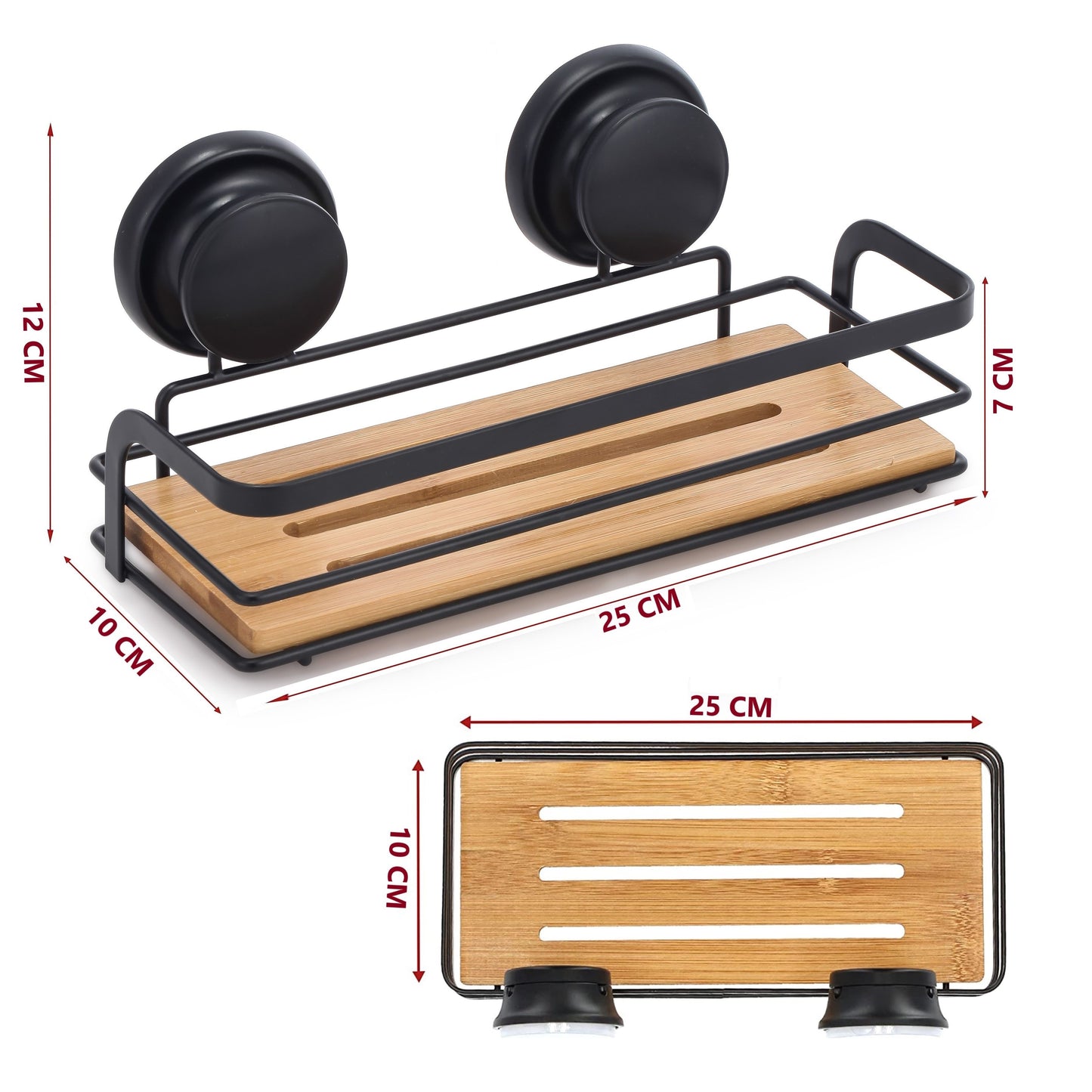 CARLA HOME  2 Pack Rectangular Bamboo Corner Shower Caddy Shelf Basket Rack with Premium Vacuum Suction Cup No-Drilling for Bathroom and Kitchen-1978962237536210952