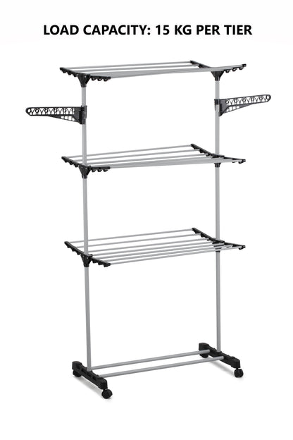 CARLA HOME Folding 3 Tier Clothes Laundry Drying Rack with Stainless Steel Tubes for Indoor & Outdoor Home-1978962238161162244