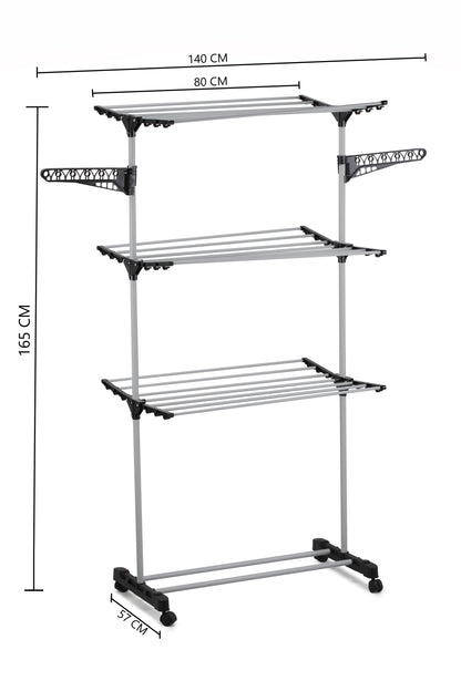 CARLA HOME Folding 3 Tier Clothes Laundry Drying Rack with Stainless Steel Tubes for Indoor & Outdoor Home-1978962238161162248
