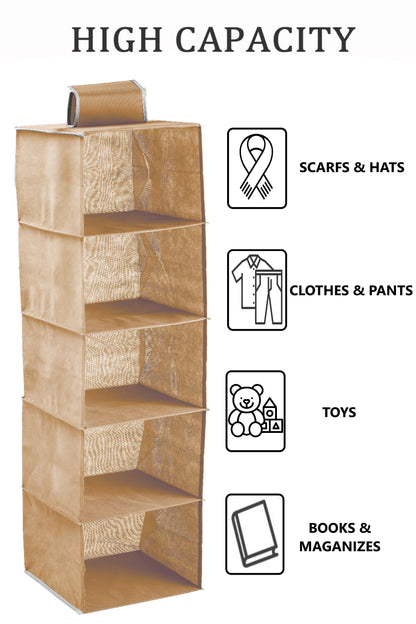 CARLA HOME  5 Tier Shelf Hanging Closet Organizer and Storage for Clothes (Beige)-1978962238572204033