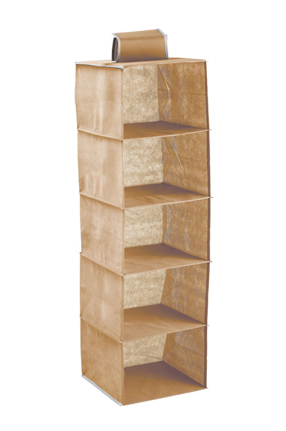 CARLA HOME  5 Tier Shelf Hanging Closet Organizer and Storage for Clothes (Beige)-1978962238572204040