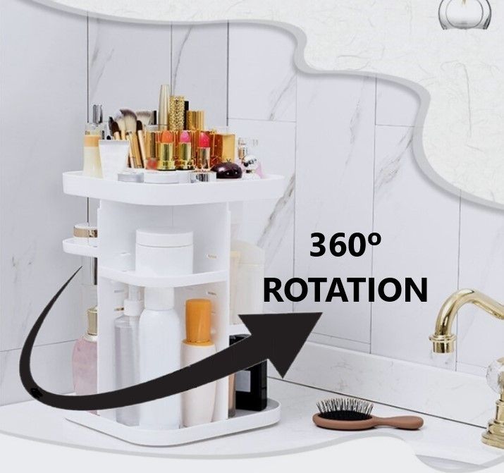 CARLA HOME 360 Rotating Large Capacity Makeup Organizer for Bedroom and Bathroom (White)-1978962239167795202