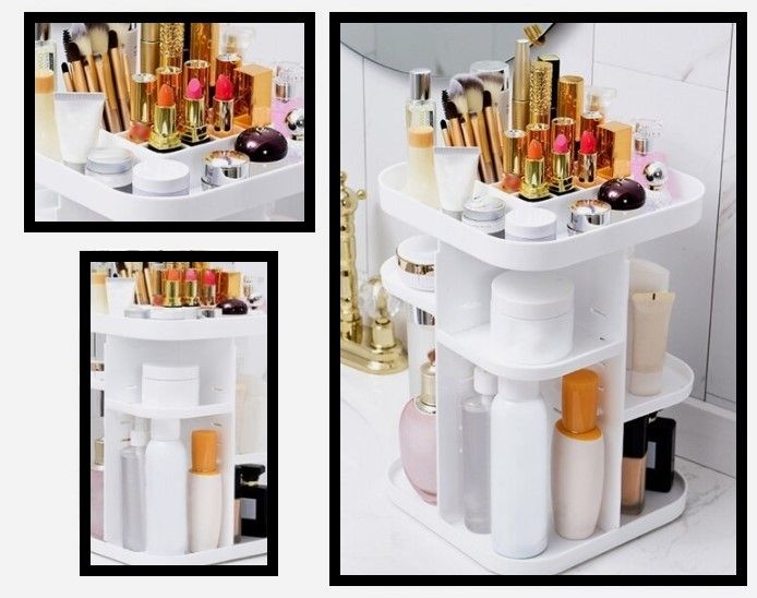 CARLA HOME 360 Rotating Large Capacity Makeup Organizer for Bedroom and Bathroom (White)-1978962239167795203
