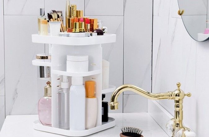CARLA HOME 360 Rotating Large Capacity Makeup Organizer for Bedroom and Bathroom (White)-1978962239167795204