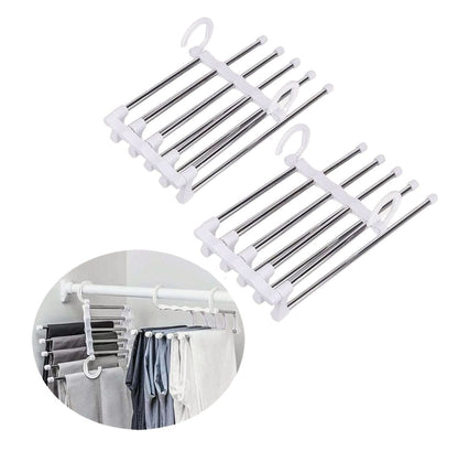 CARLA HOME  2 Pack Stainless Steel Adjustable 5 in 1 Pants Hangers Non-Slip Space Saving for Home Storage-1978962240623218688