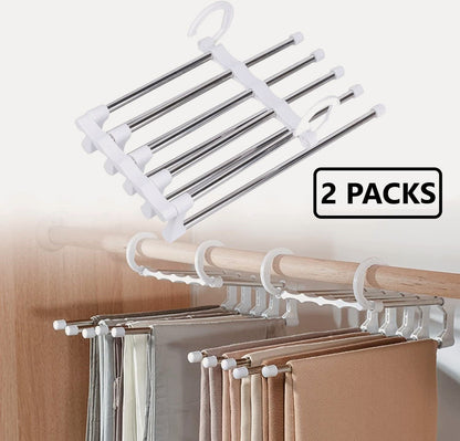 CARLA HOME  2 Pack Stainless Steel Adjustable 5 in 1 Pants Hangers Non-Slip Space Saving for Home Storage-1978962240623218689