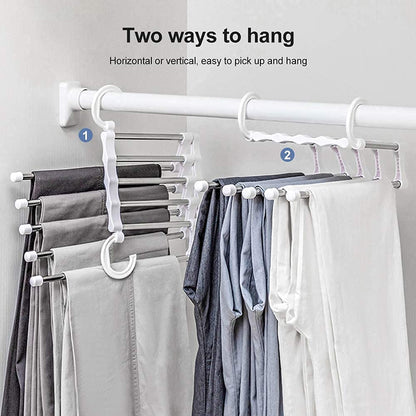 CARLA HOME  2 Pack Stainless Steel Adjustable 5 in 1 Pants Hangers Non-Slip Space Saving for Home Storage-1978962240623218691