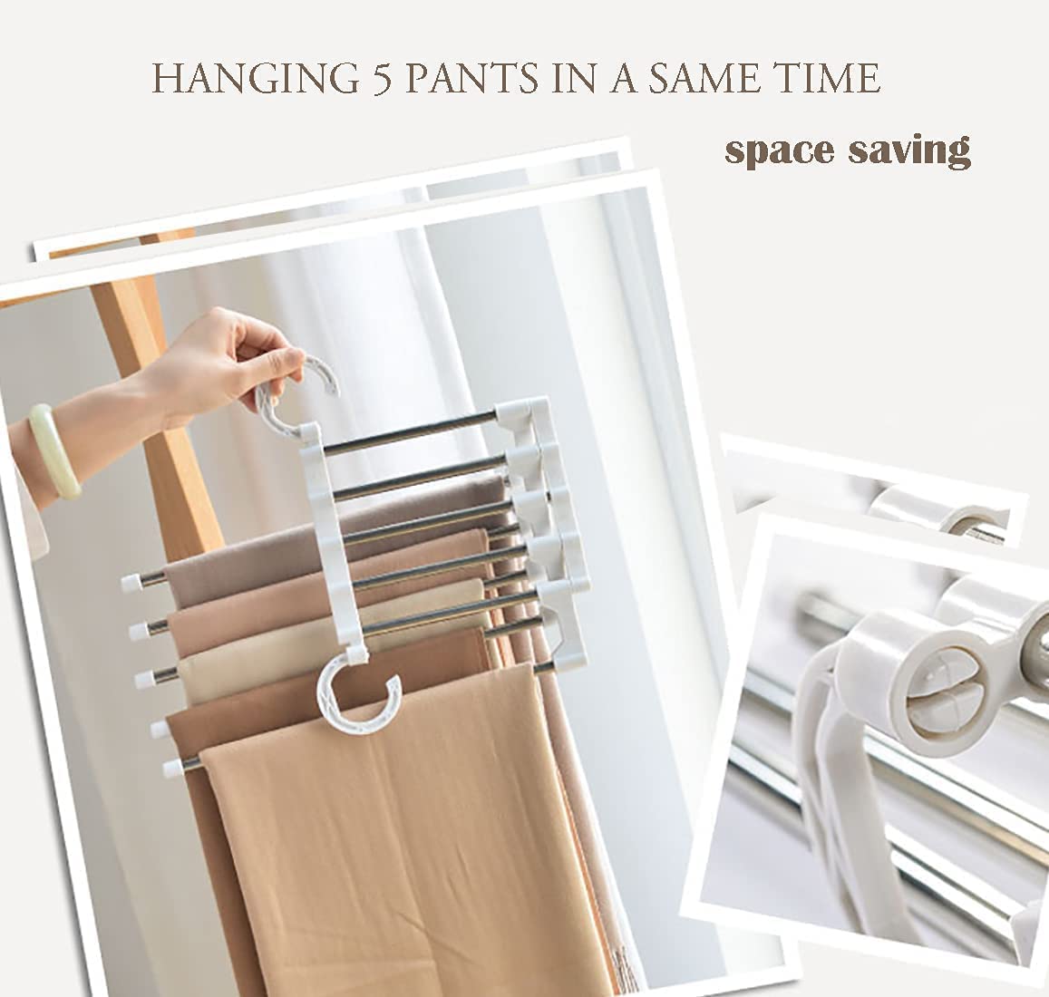 CARLA HOME  2 Pack Stainless Steel Adjustable 5 in 1 Pants Hangers Non-Slip Space Saving for Home Storage-1978962240623218694