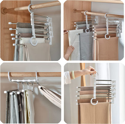 CARLA HOME  2 Pack Stainless Steel Adjustable 5 in 1 Pants Hangers Non-Slip Space Saving for Home Storage-1978962240623218695