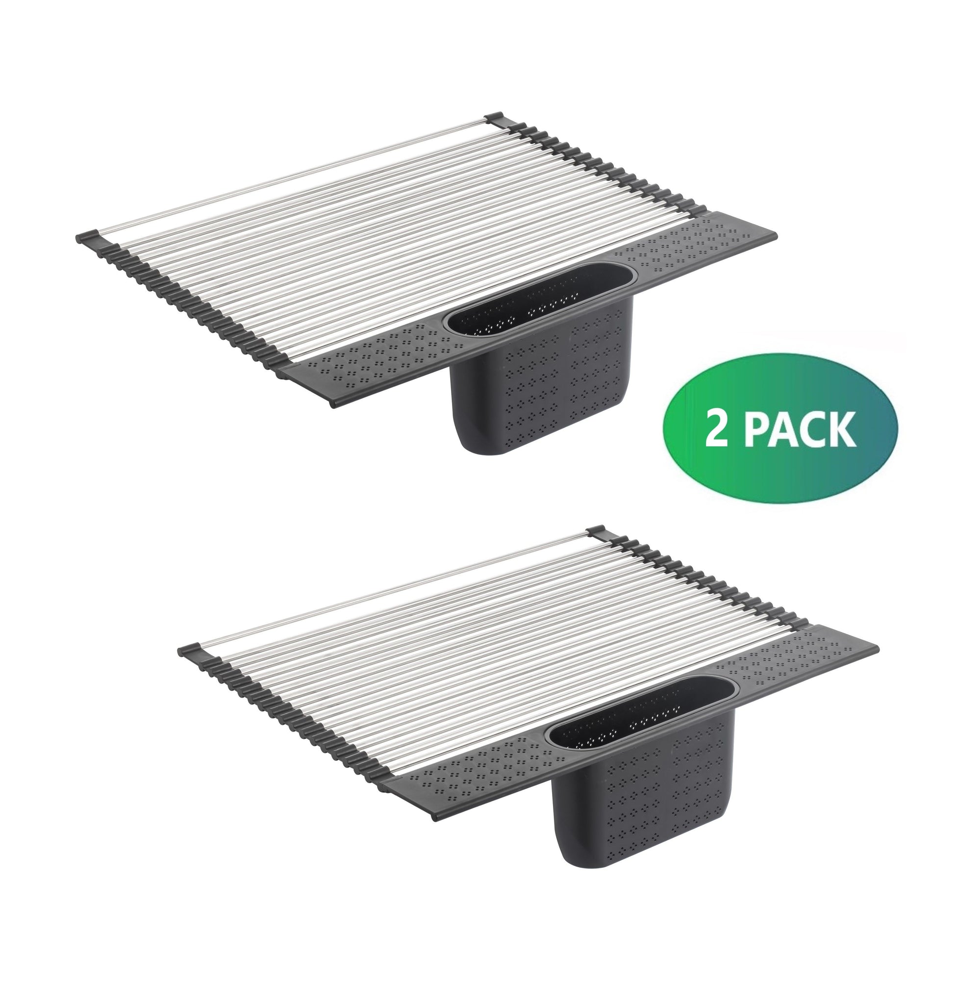 2 Pack Large Stainless Steel Roll Up Dish Drying Rack with Utensil Holder for Home Kitchen-1978962241332056065