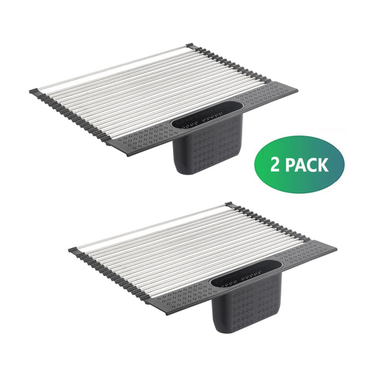 2 Pack Large Stainless Steel Roll Up Dish Drying Rack with Utensil Holder for Home Kitchen-1978962241332056065