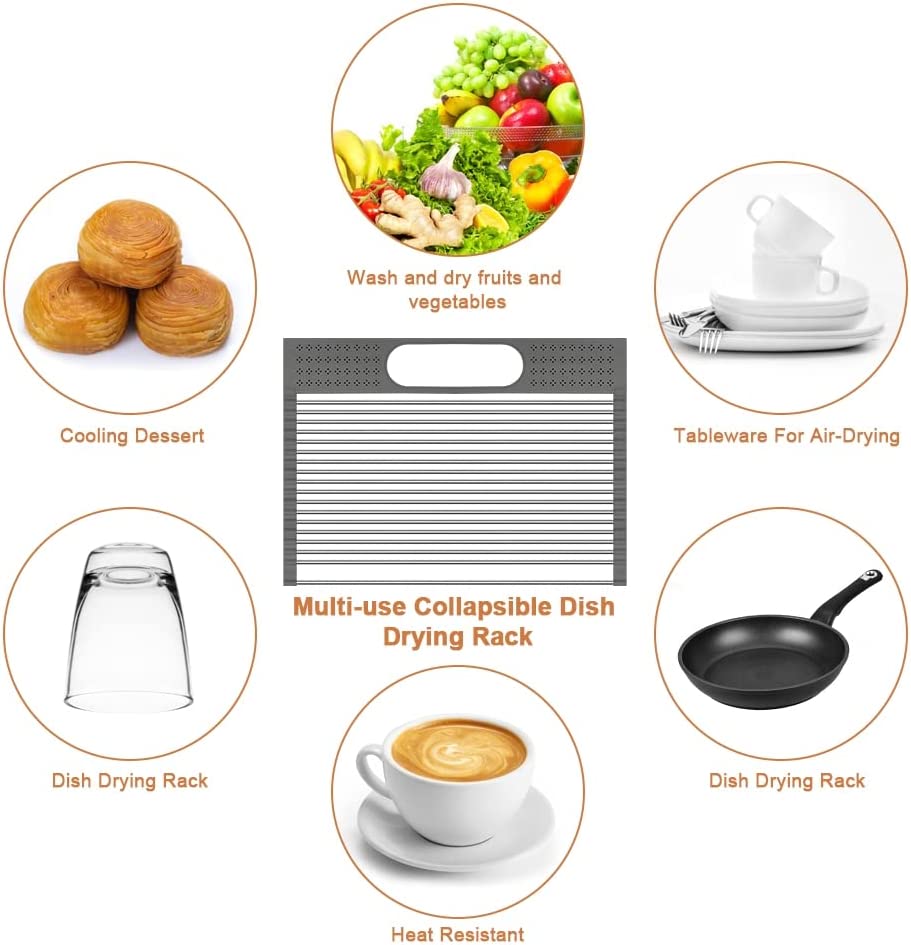 2 Pack Large Stainless Steel Roll Up Dish Drying Rack with Utensil Holder for Home Kitchen-1978962241332056066